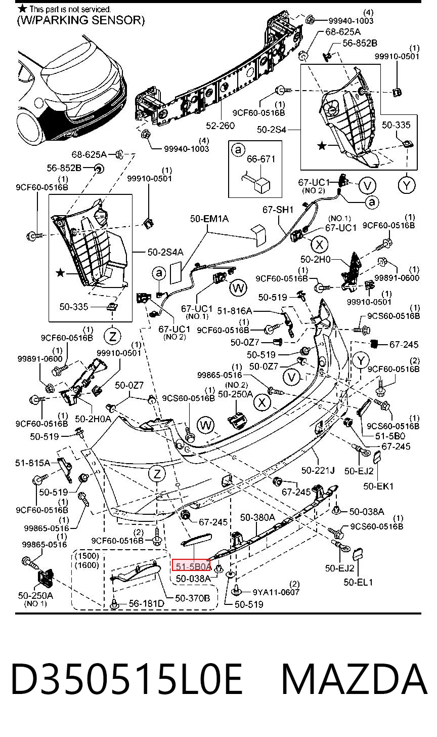 Правый отражатель бампера Mazda D350515L0F