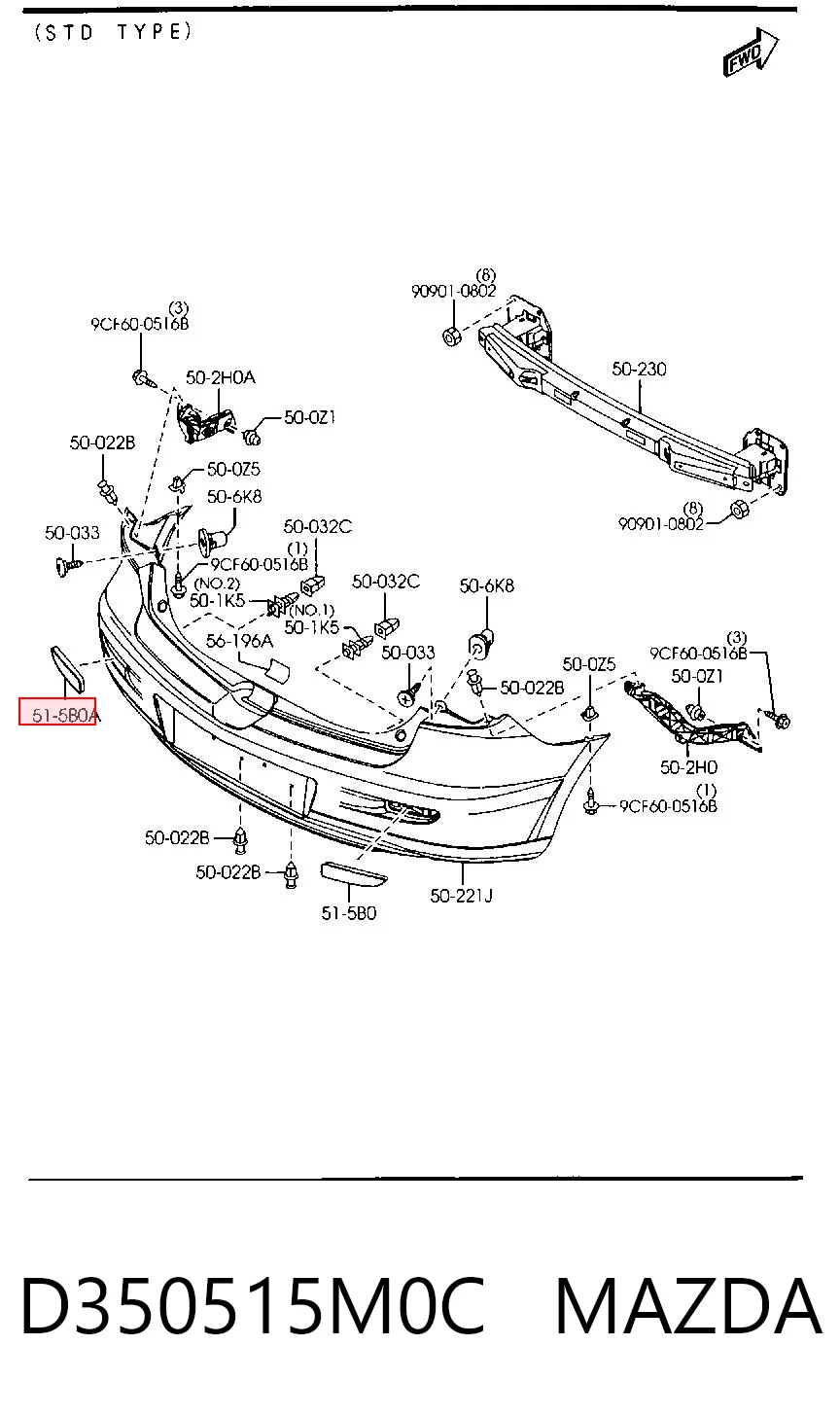 Левый отражатель заднего бампера Mazda D350515M0F цена, от 11.19 USD