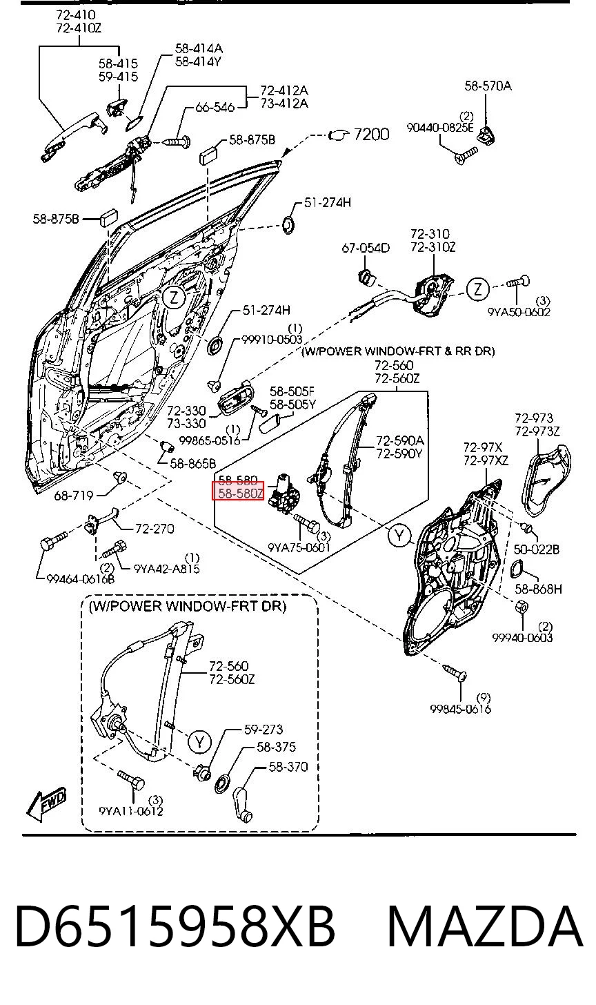 D6515958XB Mazda Мотор стеклоподъемника двери передней, левой