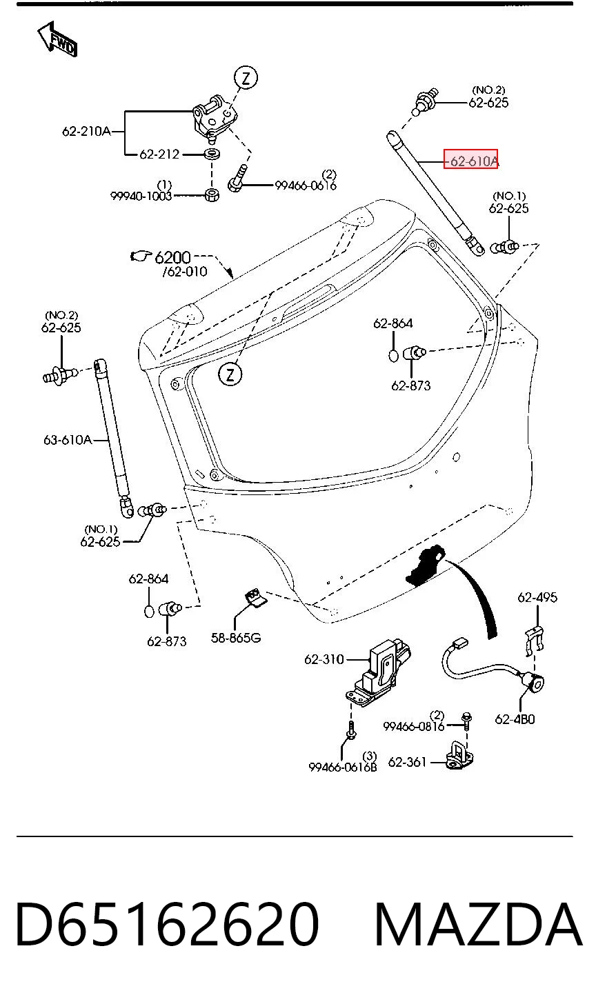D65162620 Mazda Амортизатор крышки багажника