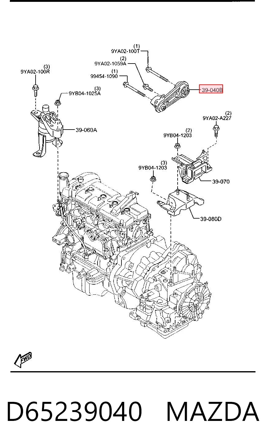 D65239040 Mazda Задняя подушка двигателя