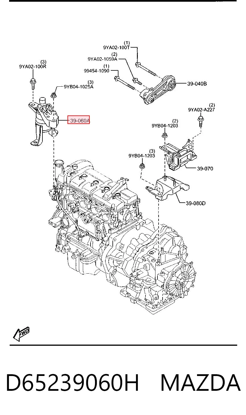 D65239060H Mazda Правая подушка двигателя