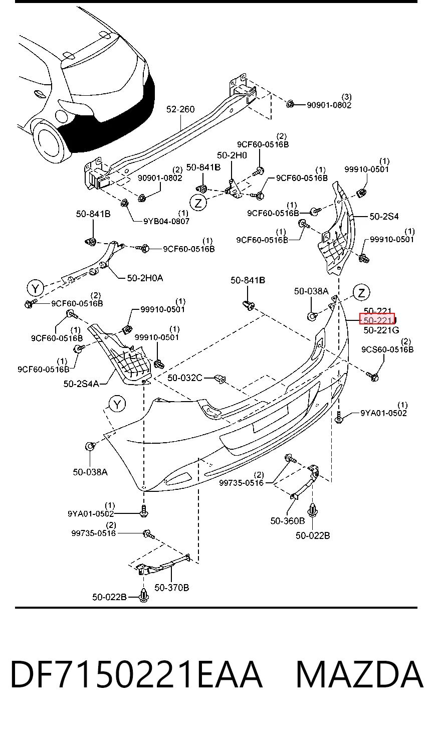 Задний бампер на Mazda 2 II DE