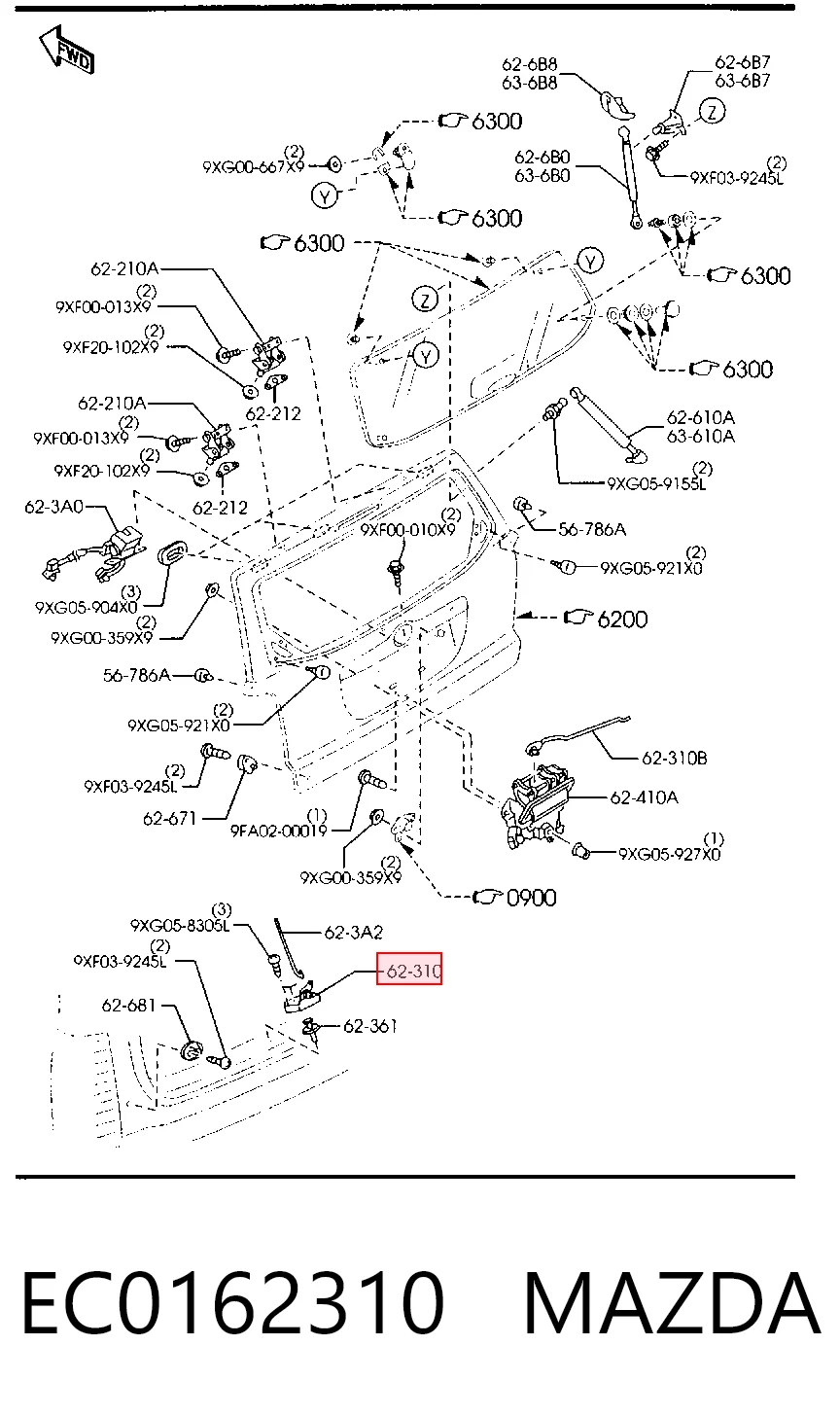 Замок крышки багажника (двери 3/5-й задней) Mazda Tribute EP