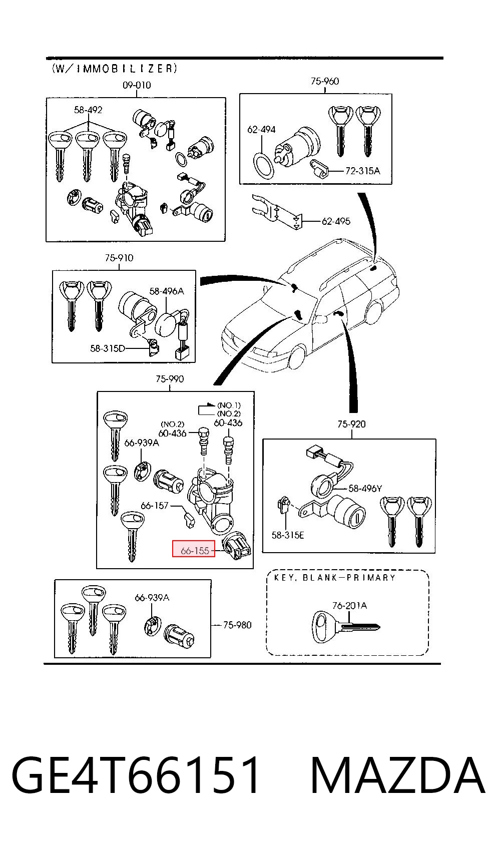 GE4T66151 Mazda Контакты замка зажигания
