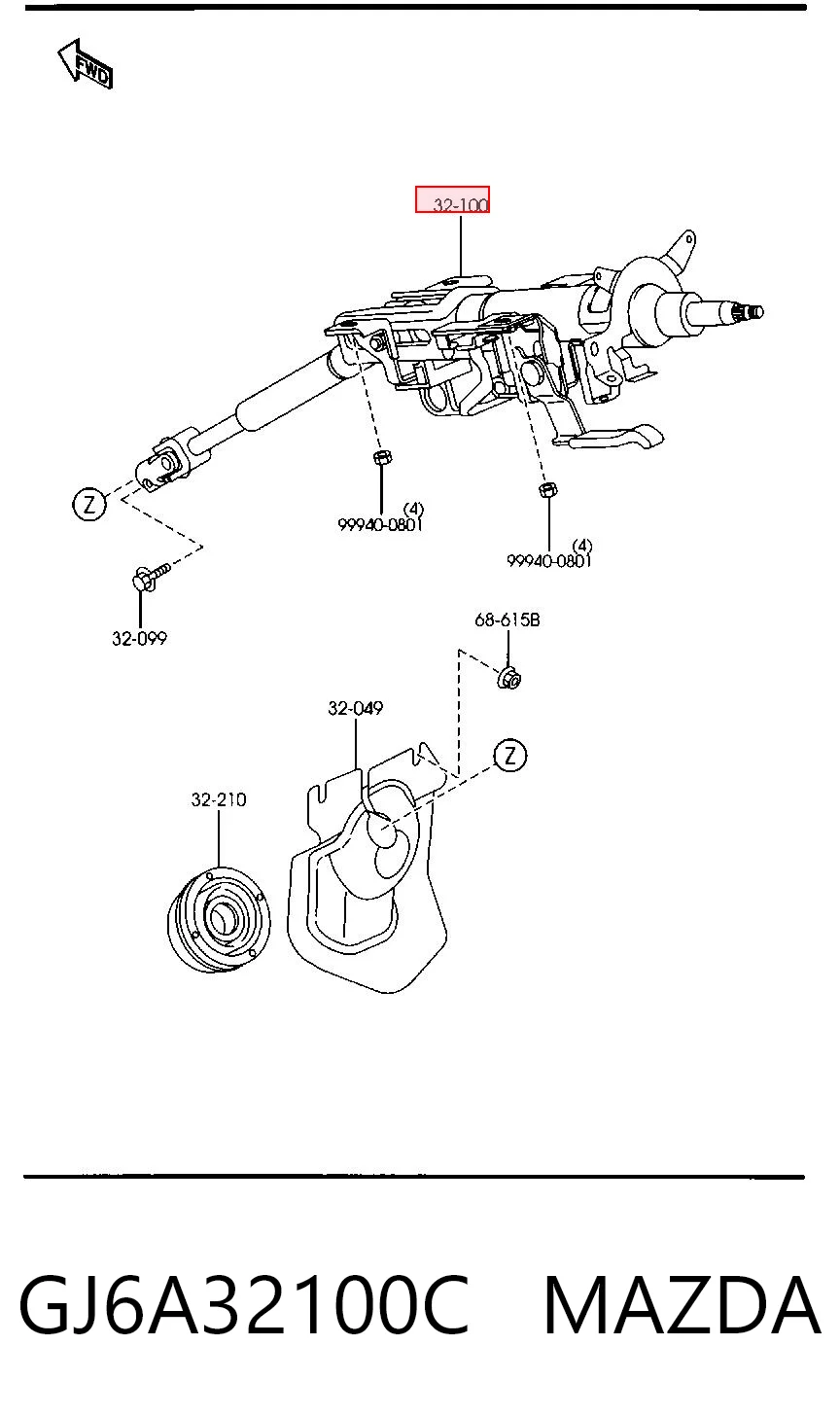 Рулевая колонка Mazda 6 седан (GG) (2002 - 2008) цена, от 14.12 USD