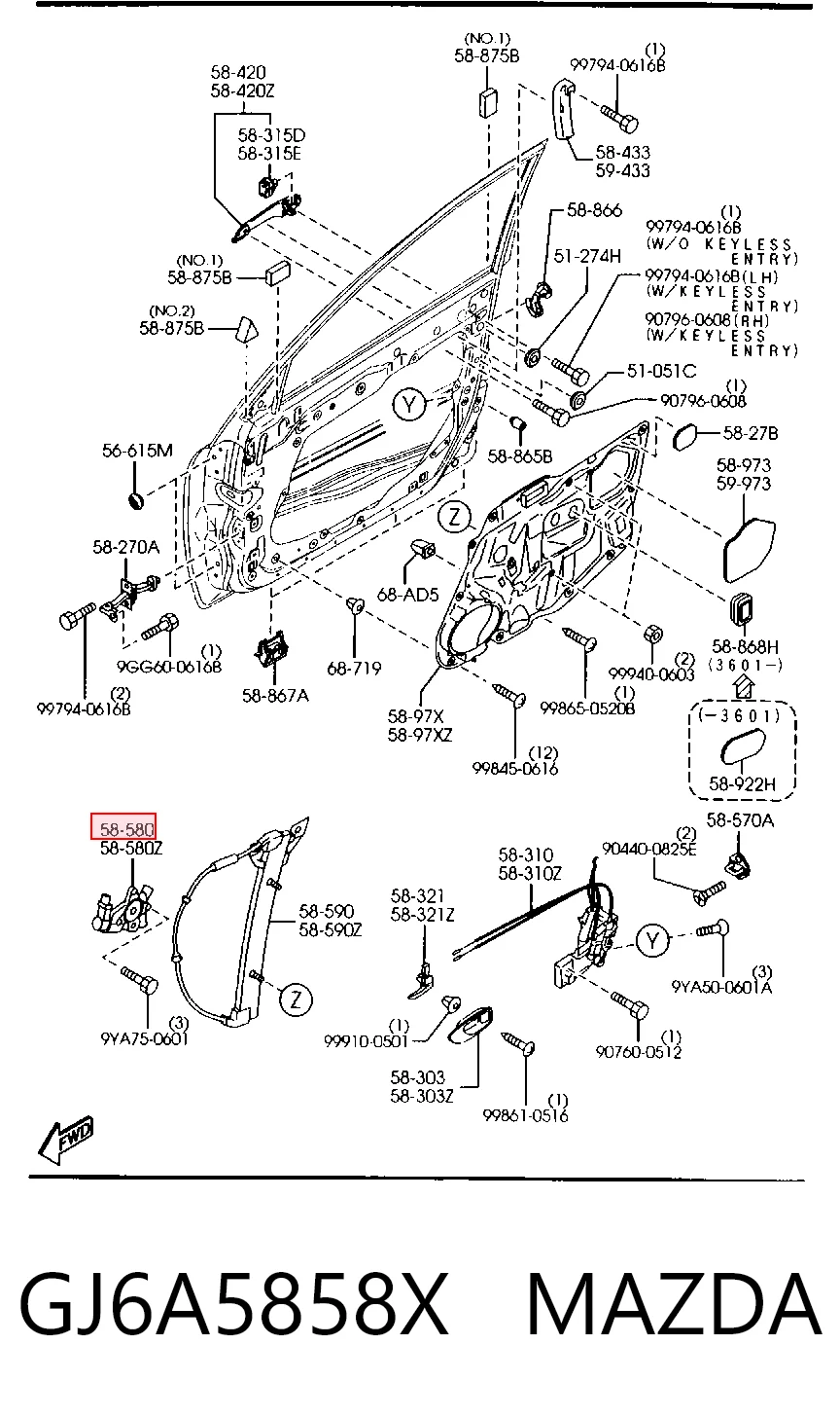 GJ6A5858X Mazda Мотор стеклоподъемника двери передней правой