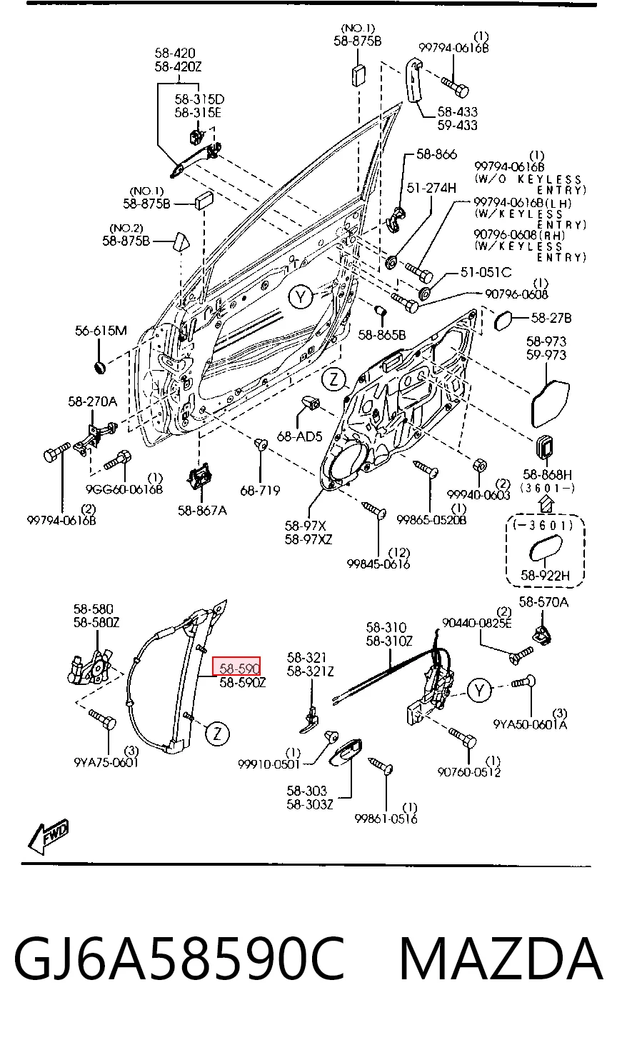 Стеклоподъемник передней правой двери Mazda 6 MPS седан (GG) (2005 - 2007) цена, от 12.67 USD