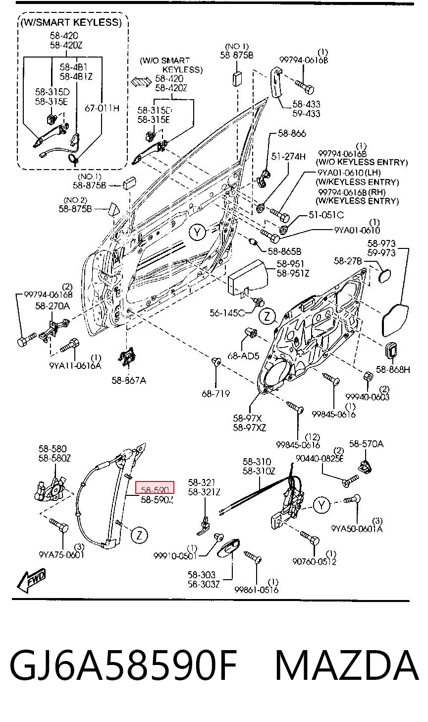  Стеклоподъемник передней правой двери Mazda 6 