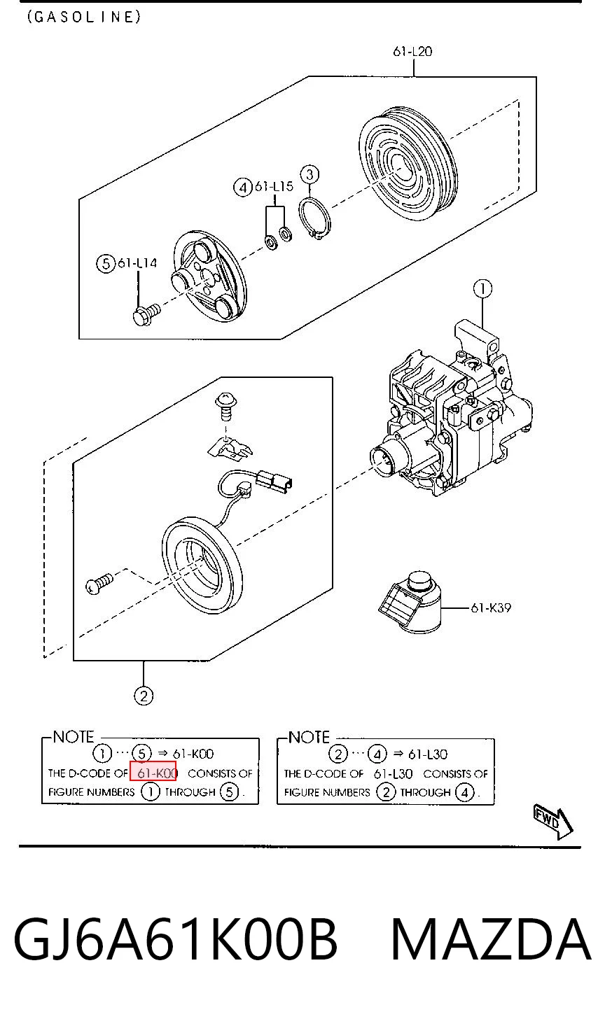 GJ6A61K00B Mazda Компрессор хладагента