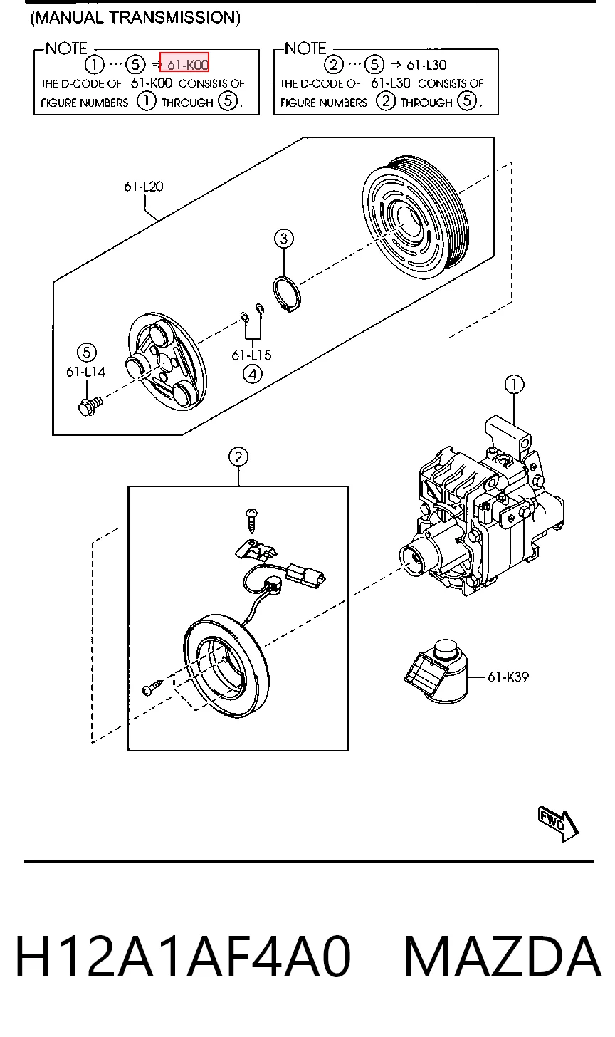 H12A1AF4A0 Mazda Компрессор хладагента