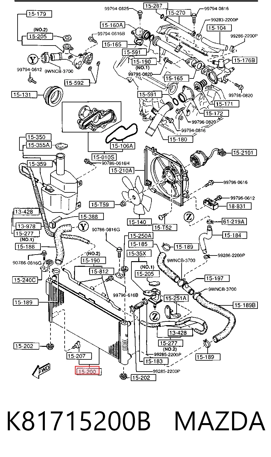 Радиатор основной на Mazda Xedos 6 CA
