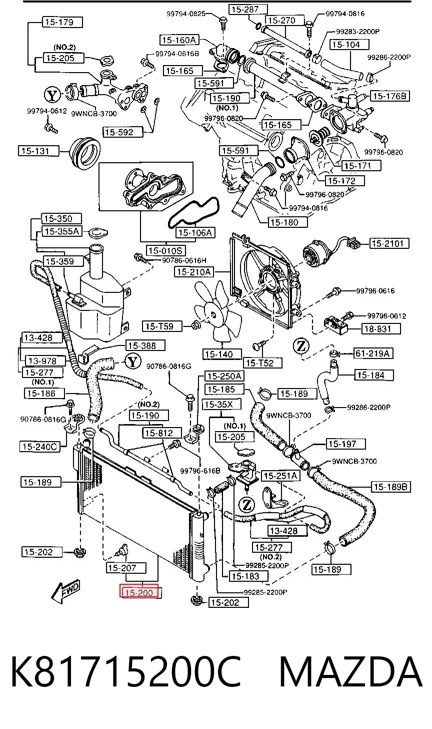 Радиатор охлаждения двигателя Mazda Xedos 6 седан (CA) (1992 - 2000) цена, от 71.31 USD