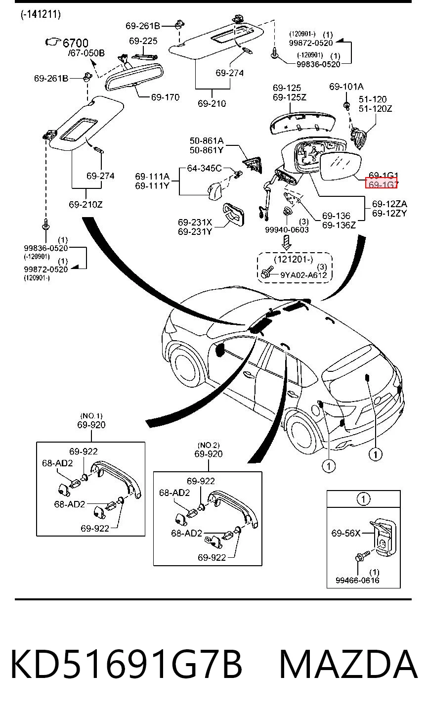 KD51691G7B Mazda Зеркальный элемент зеркала заднего вида левого