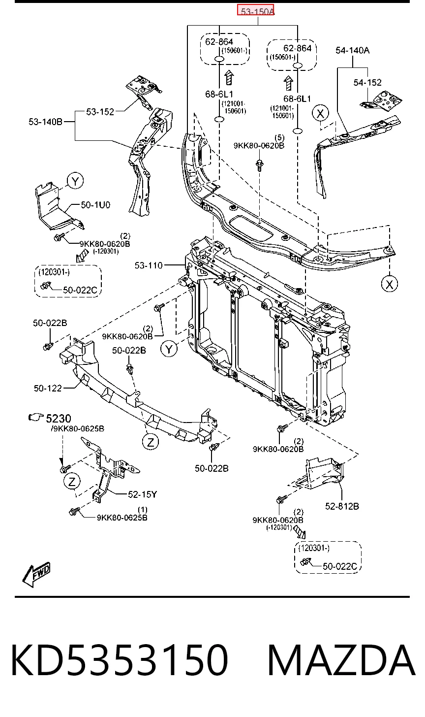 KD5353150 Mazda Суппорт радиатора верхний