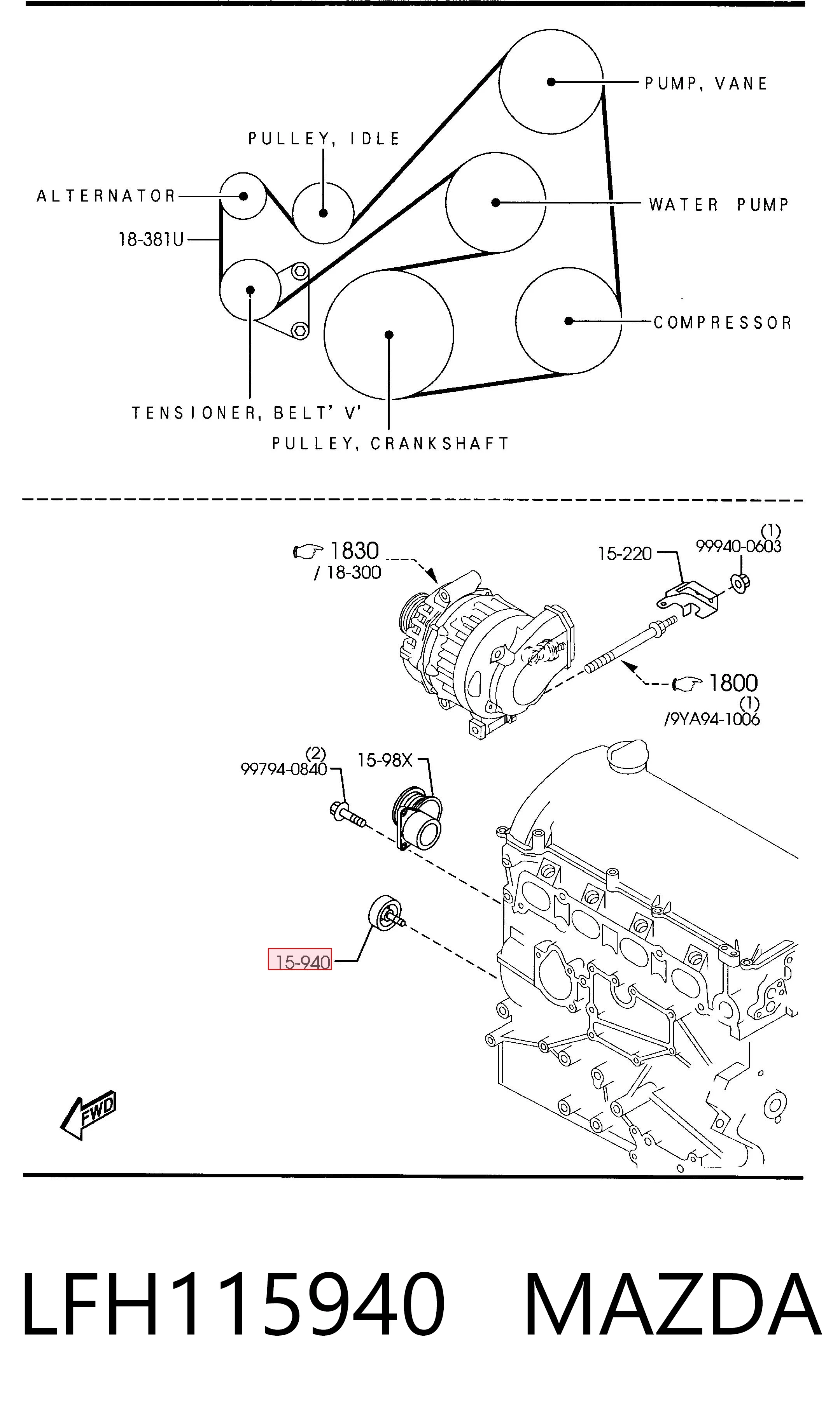 LFH115940 Mazda Ролик приводного ремня, паразитный