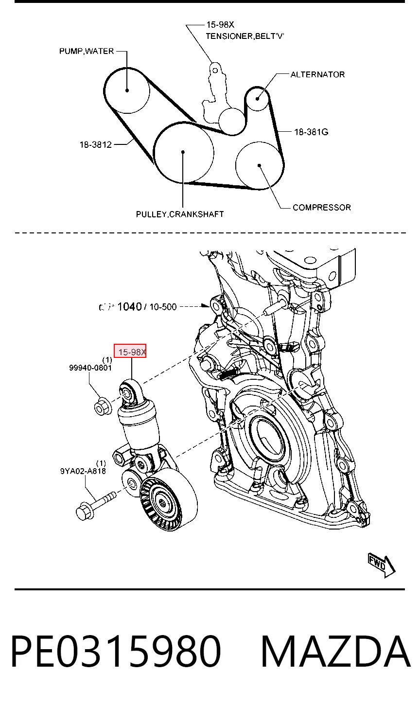 PE0315980 Mazda Натяжитель клинового ремня