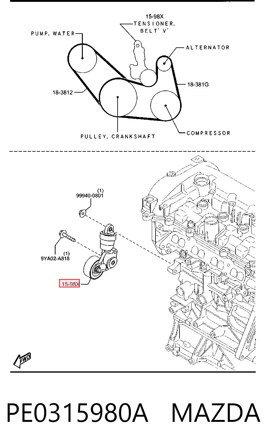 PE0315980A Mazda Натяжитель клинового ремня