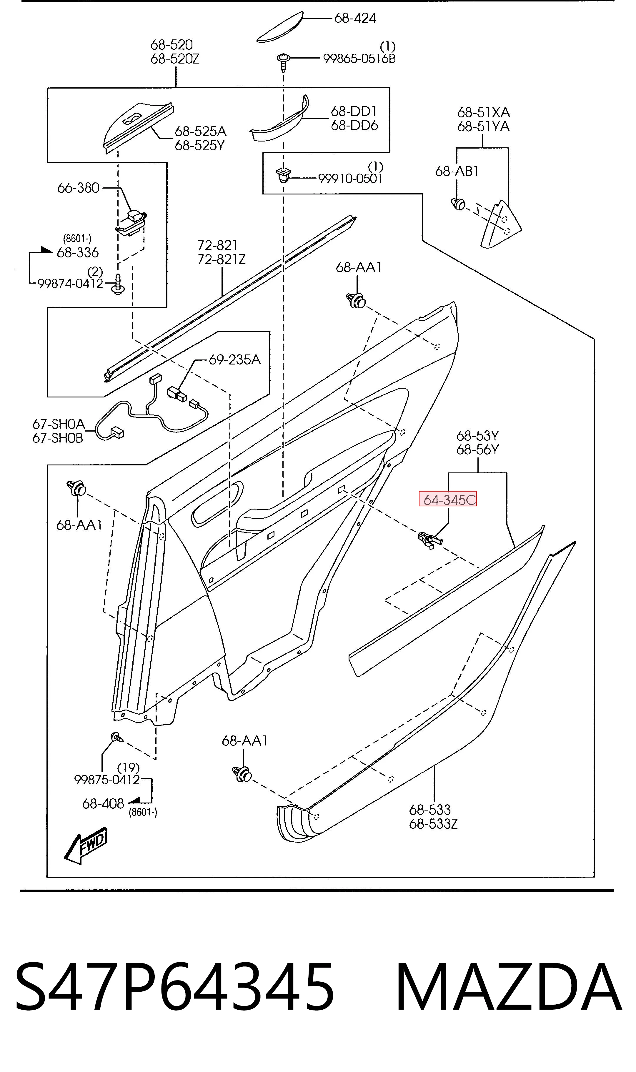 S47P64345 Mazda Клип крепления подкрылка переднего крыла