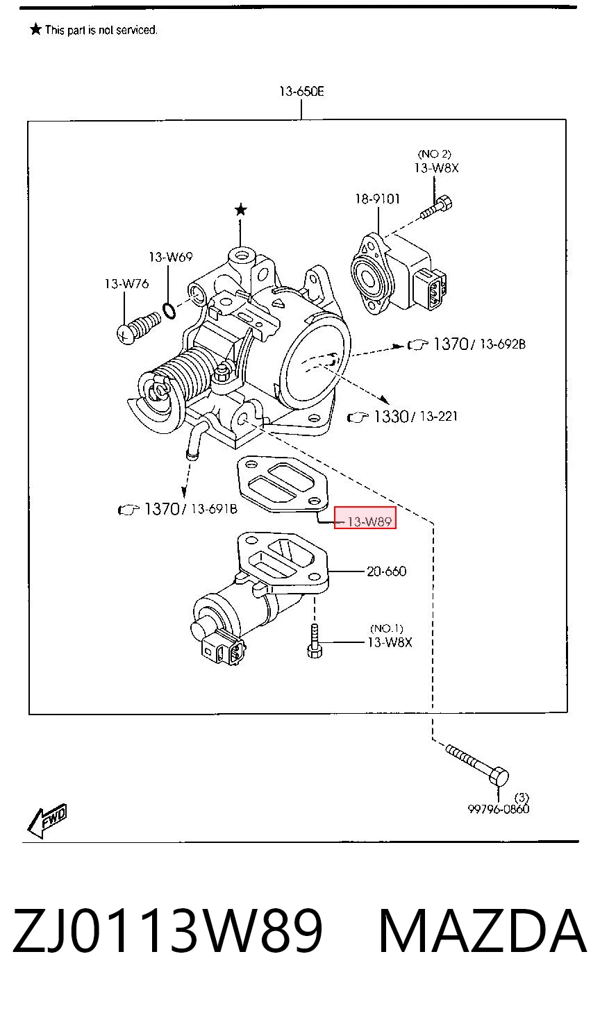 ZJ0113W89 Mazda Прокладка клапана (регулятора) холостого хода