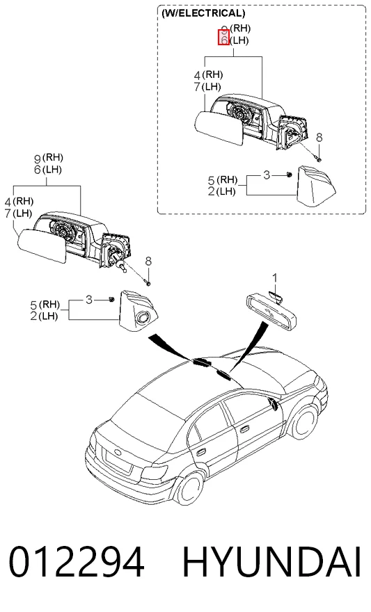 012294 Hyundai/Kia Левое боковое зеркало