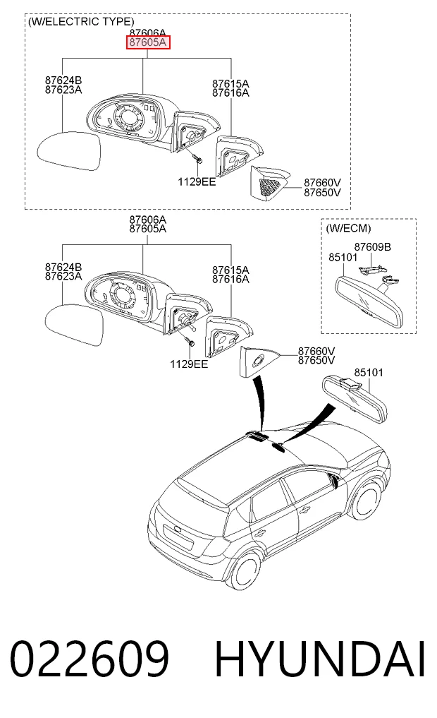 Зеркало заднего вида, левое KIA Ceed хэтчбек (ED) (2006 - 2012) цена, от 57.64 USD