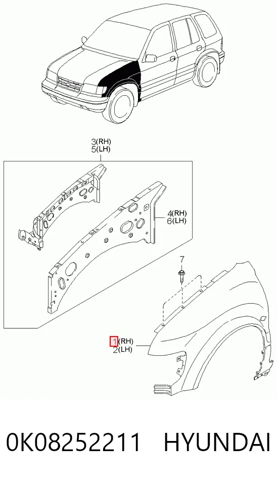 Переднее правое крыло на KIA Sportage I K00