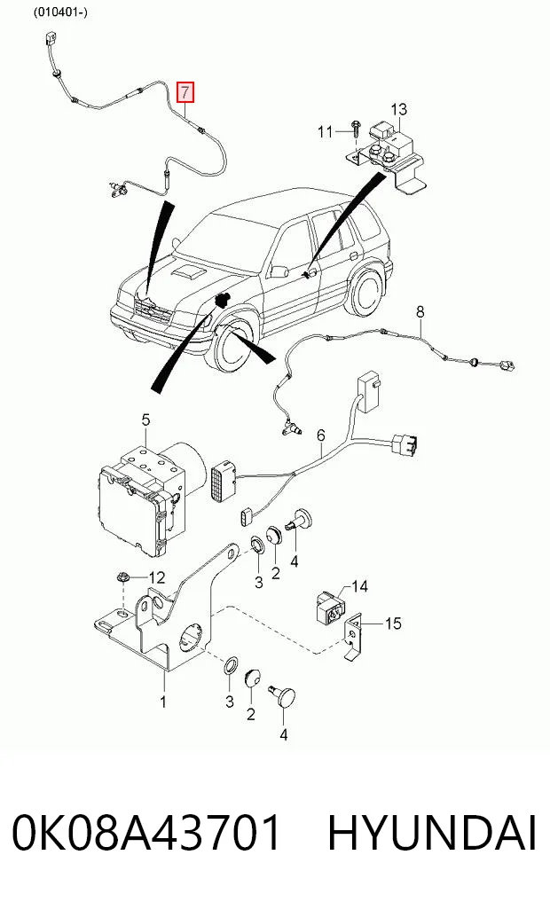 0K08A43701 Hyundai/Kia Датчик ABS передний правый