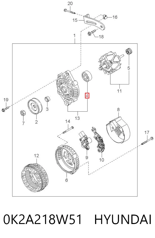 0K2A218W51 Hyundai/Kia Подшипник для генератора