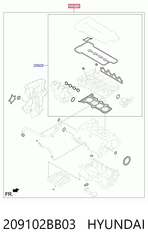 209102BB03 Hyundai/Kia Комплект прокладок на двигатель
