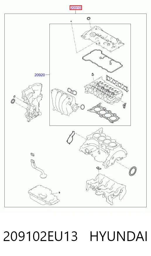 209102EU13 Hyundai/Kia Комплект прокладок на двигатель
