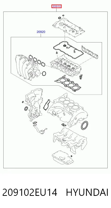 209102EU14 Hyundai/Kia Комплект прокладок на двигатель
