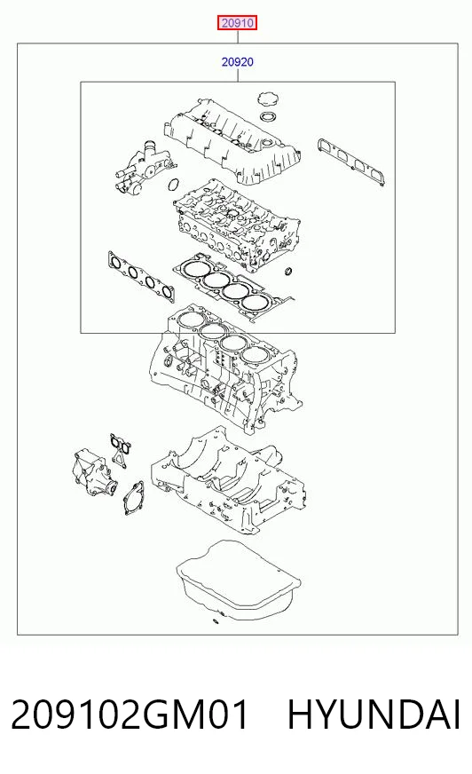 209102GM01 Hyundai/Kia Комплект прокладок на двигатель