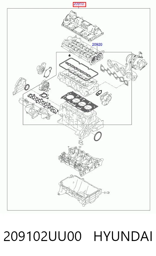 209102UU00 Hyundai/Kia Комплект прокладок на двигатель