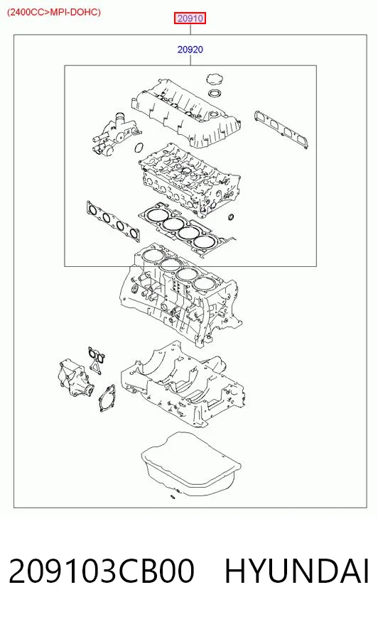 209103CB00 Hyundai/Kia Комплект прокладок на двигатель