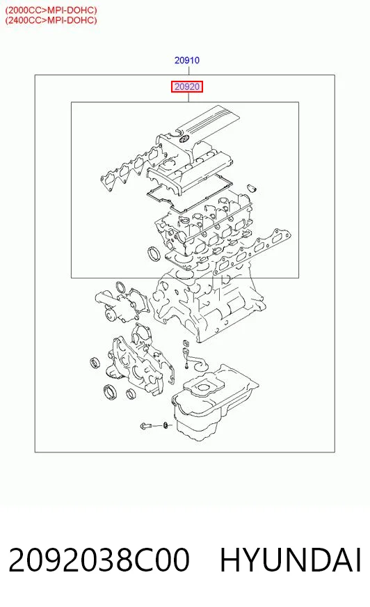 PFAM037U Parts-Mall Комплект прокладок двигателя верхний