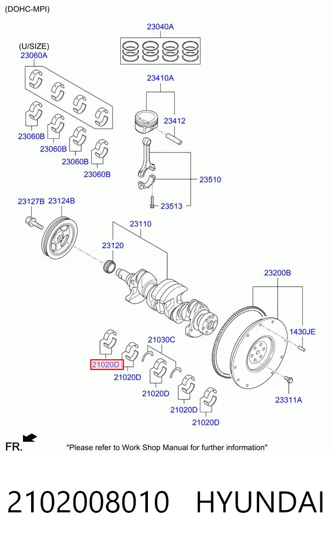 2102008010 Hyundai/Kia Комплект подшипников скольжения