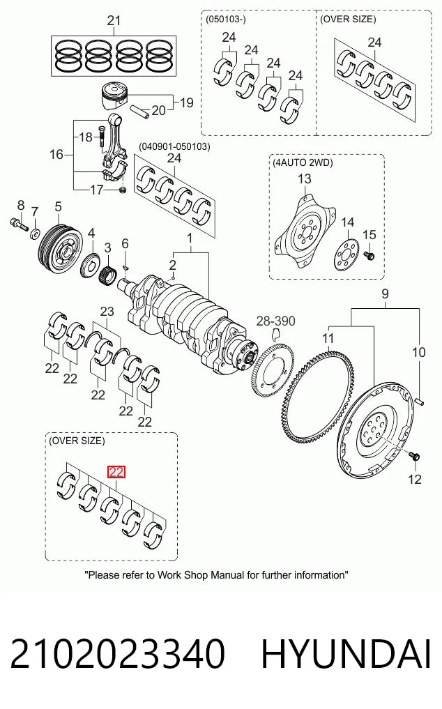 2102023340 Hyundai/Kia Подшипник скольжения коленвала