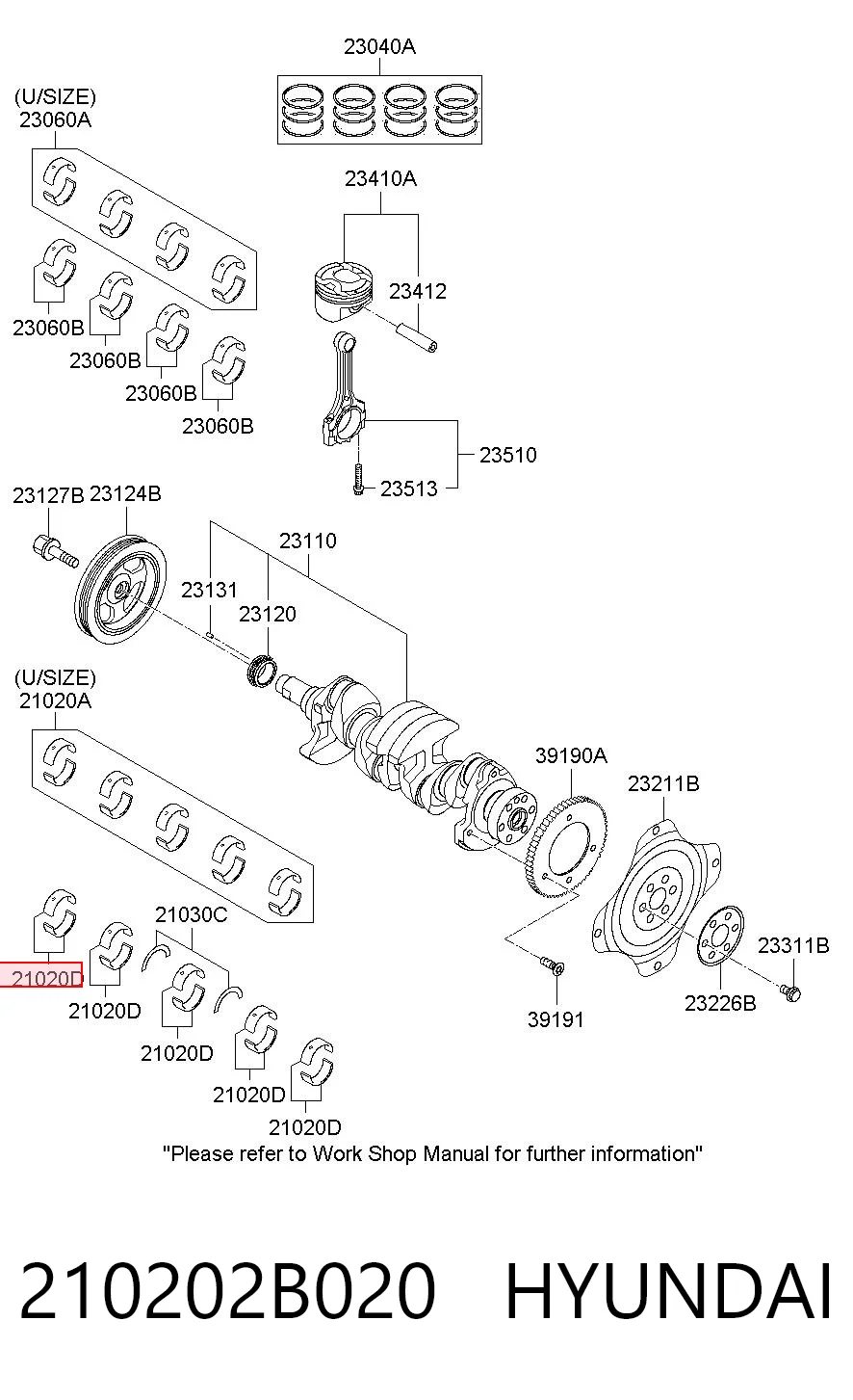 210202B020 Hyundai/Kia Подшипник скольжения коленвала