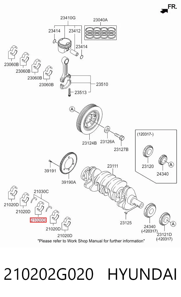 210202G020 Hyundai/Kia Подшипник скольжения коленвала