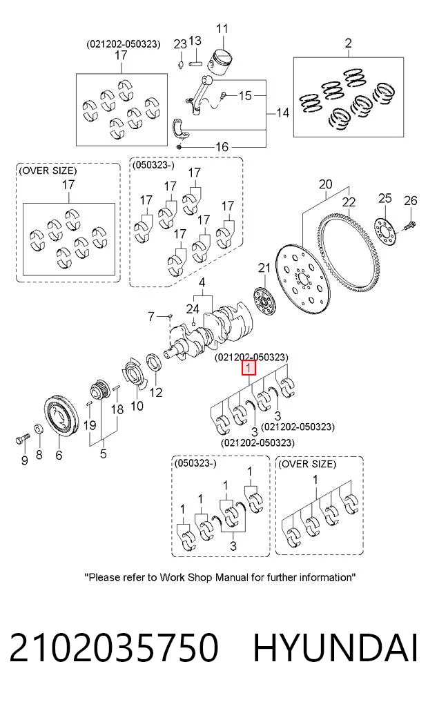 2102035750 Hyundai/Kia Подшипник скольжения коленвала