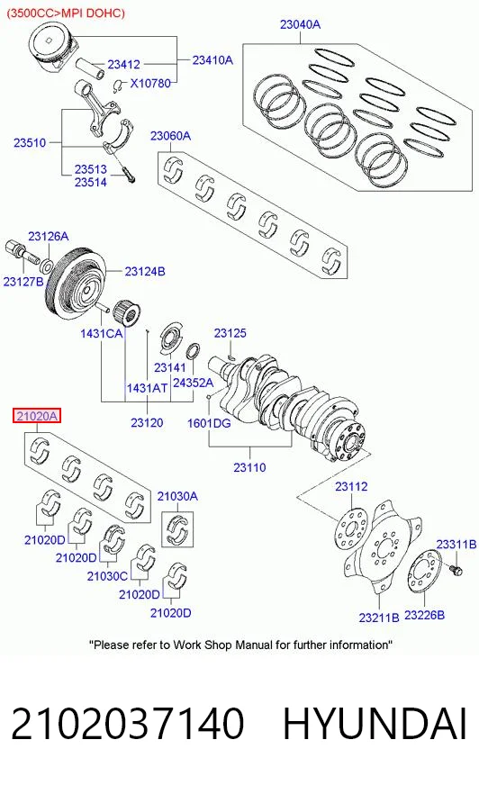 2102037140 Hyundai/Kia Подшипник скольжения коленвала