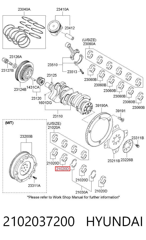2102037200 Hyundai/Kia Подшипник скольжения коленвала