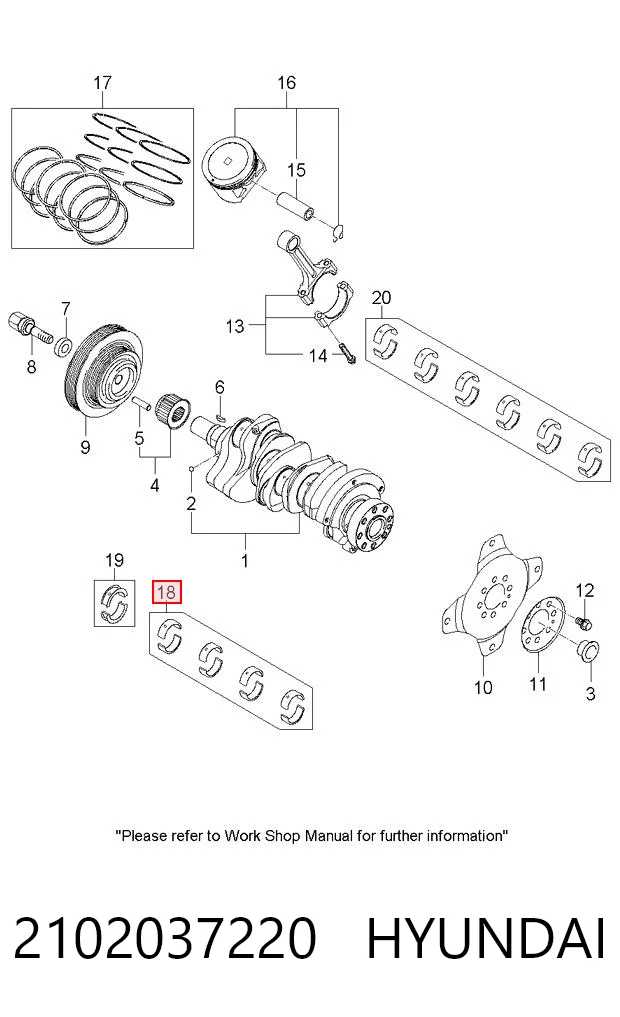 2102037220 Hyundai/Kia Подшипник скольжения коленвала