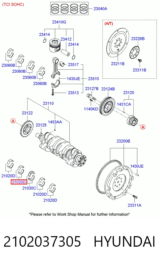 2102037305 Hyundai/Kia Подшипник скольжения коленвала
