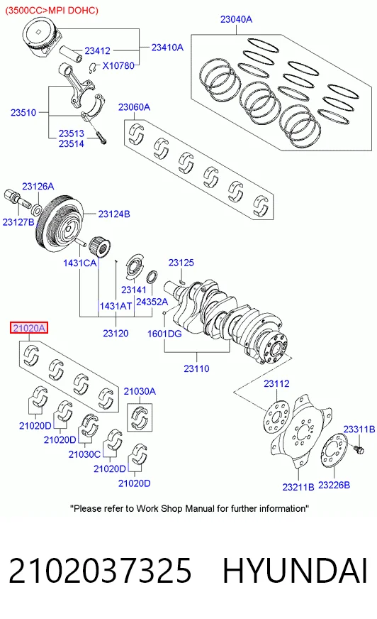 2102037325 Hyundai/Kia Подшипник скольжения коленвала
