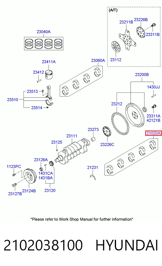 2102038100 Hyundai/Kia Комплект подшипников скольжения коленвала