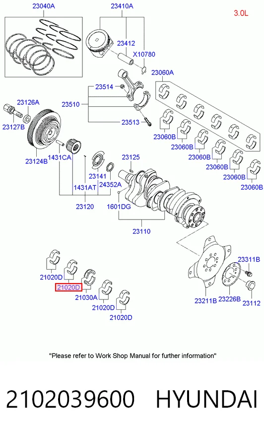 2102039600 Hyundai/Kia Подшипник скольжения коленвала