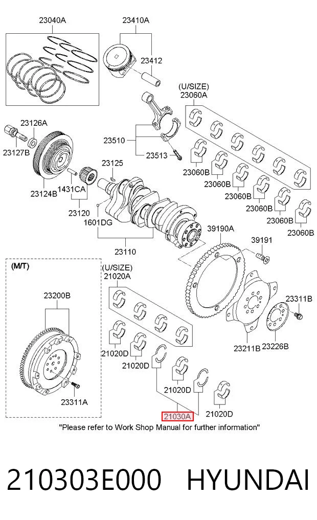 210303E000 Hyundai/Kia Полукольцо упорное (разбега) коленвала, STD, комплект