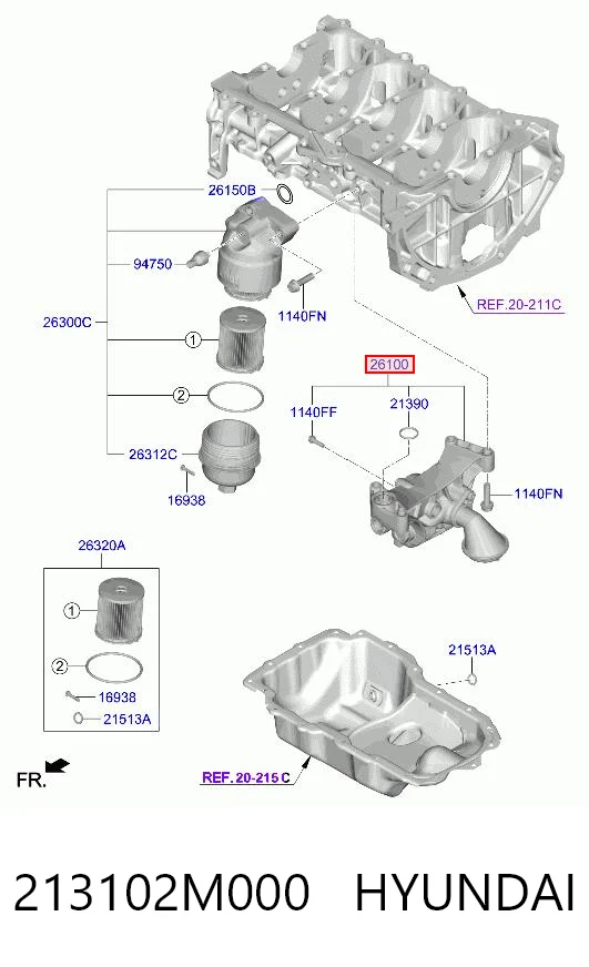 213102M000 Hyundai/Kia Масляный насос двигателя